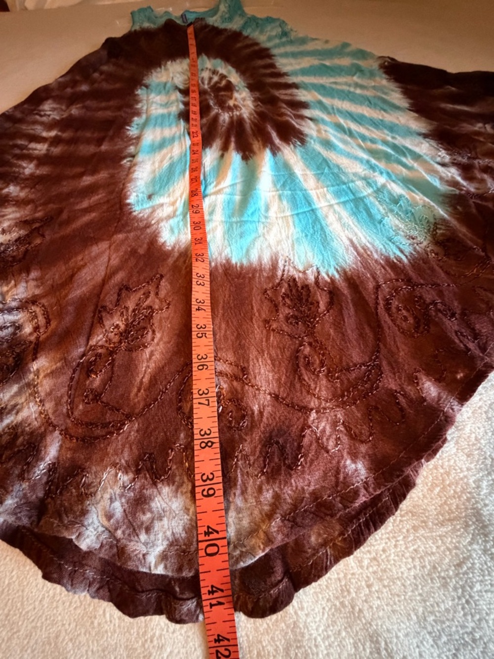 TRUE ROCK Turquoise & Chocolate Tie-Dye Tank Dress with Embroidered Detail - Picture 6 of 7